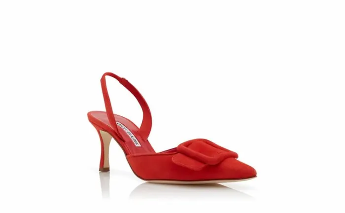 Women Orange Suede Buckle Detail Slingback Pumps Manolo Blahnik Pumps