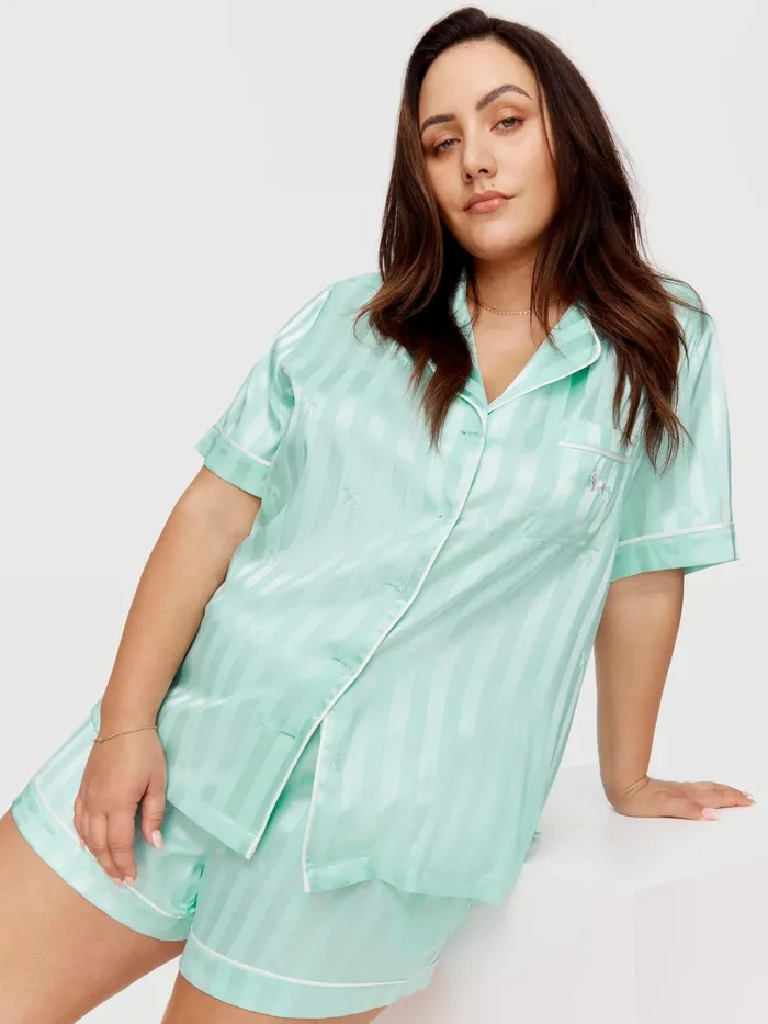 Women PA Plus Aqua Penny Stripe Chic Satin Pj Set Aqua Peter Alexander Sets and Onesies