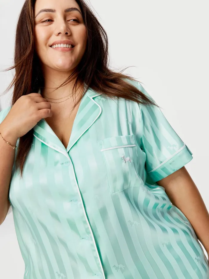 Women PA Plus Aqua Penny Stripe Chic Satin Pj Set Aqua Peter Alexander Sets and Onesies