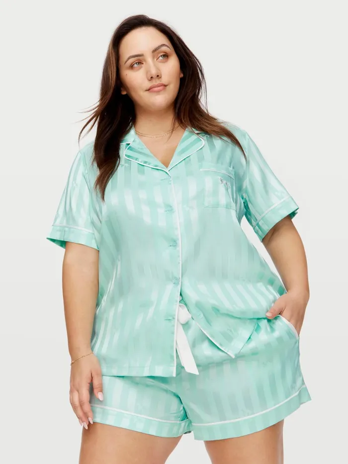 Women PA Plus Aqua Penny Stripe Chic Satin Pj Set Aqua Peter Alexander Sets and Onesies