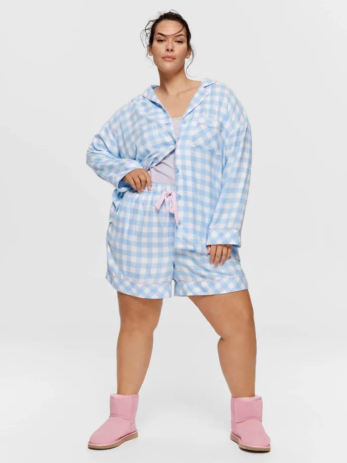 Women PA Plus Blue Gingham Flannelette Mid Short Multi Peter Alexander Shorts