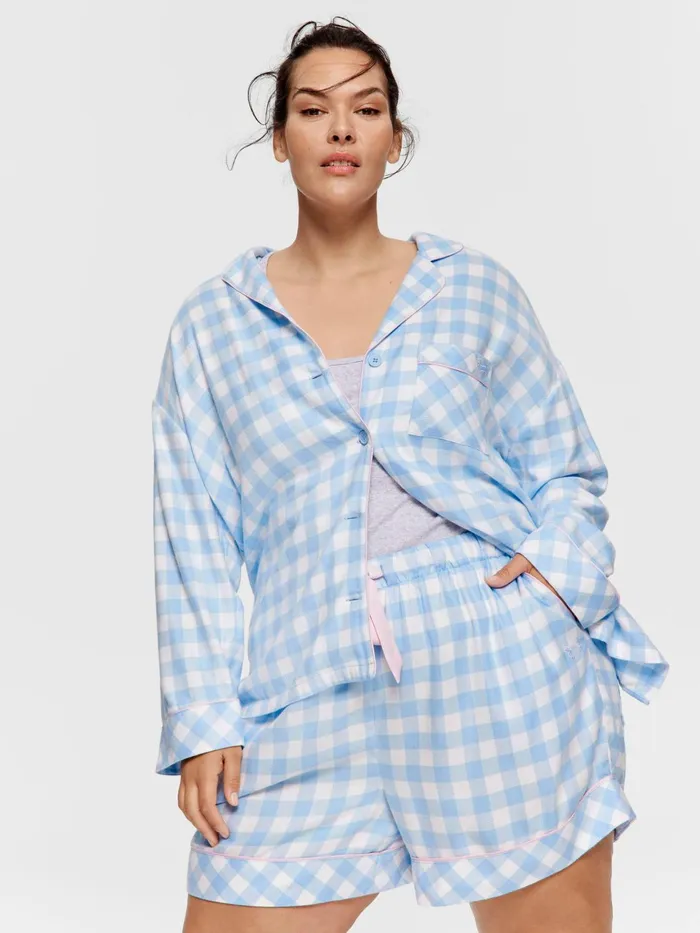 Women PA Plus Blue Gingham Flannelette Mid Short Multi Peter Alexander Shorts