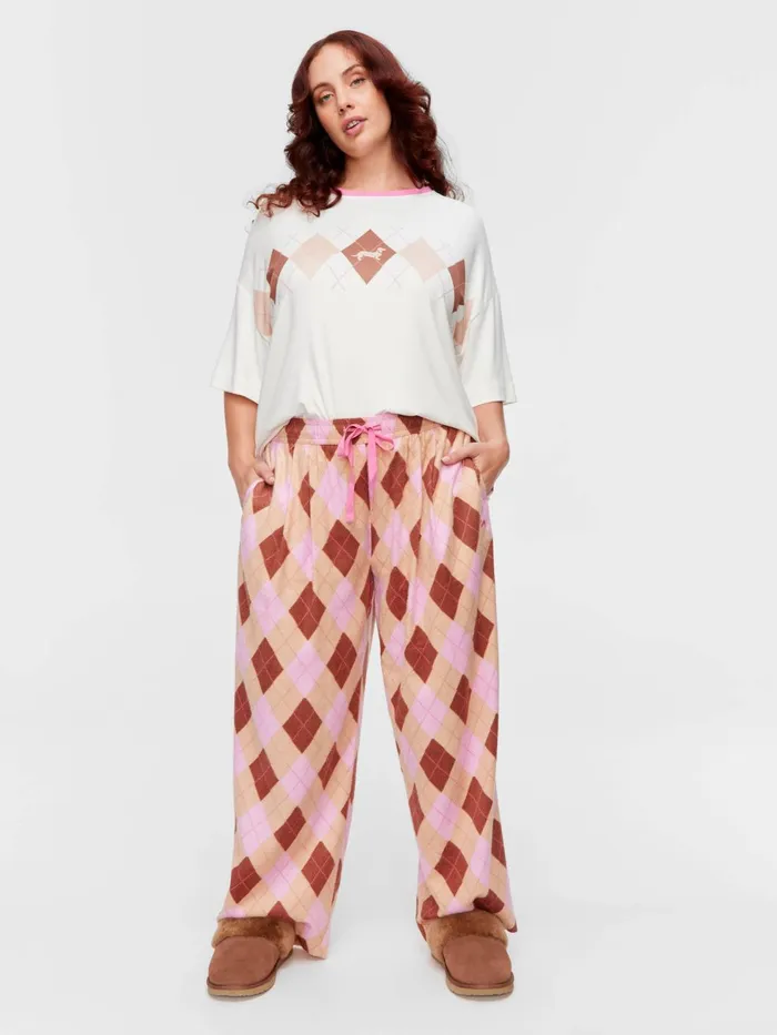 Women PA Plus Caramel Argyle Bamboo Flannelette Wide Leg Pj Pant Multi Peter Alexander Pants