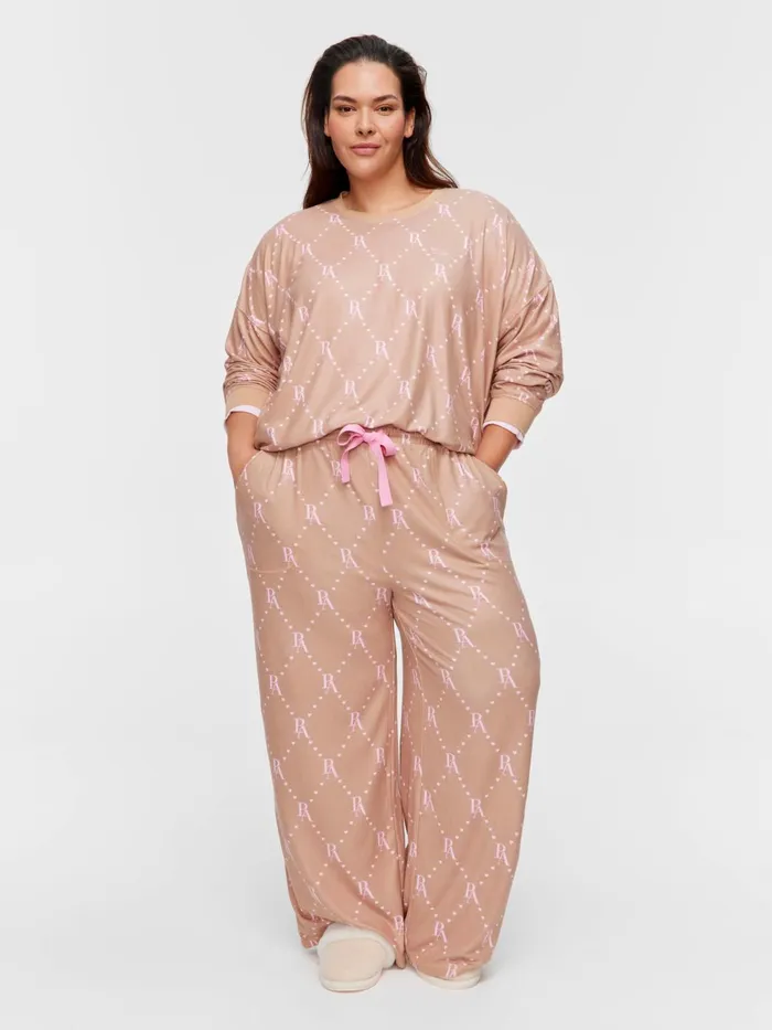 Women PA Plus Caramel Logo Plush Wide Leg Pj Pant Multi Peter Alexander Online Only Styles