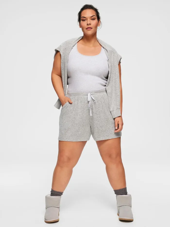 Women PA Plus Grey Fuzzy Mid Short Grey Marle Peter Alexander Shorts