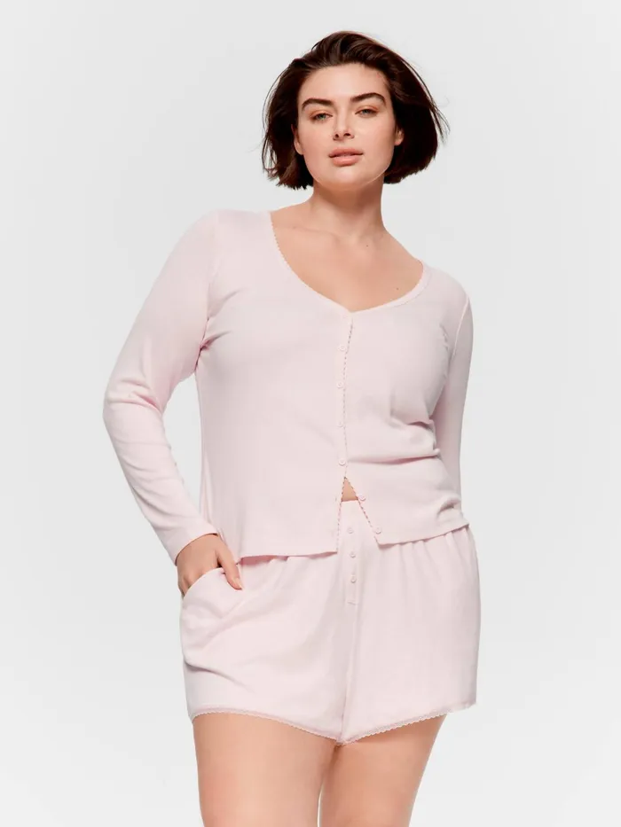 Women PA Plus Heart Pointelle Mini Short Pink Peter Alexander Shorts