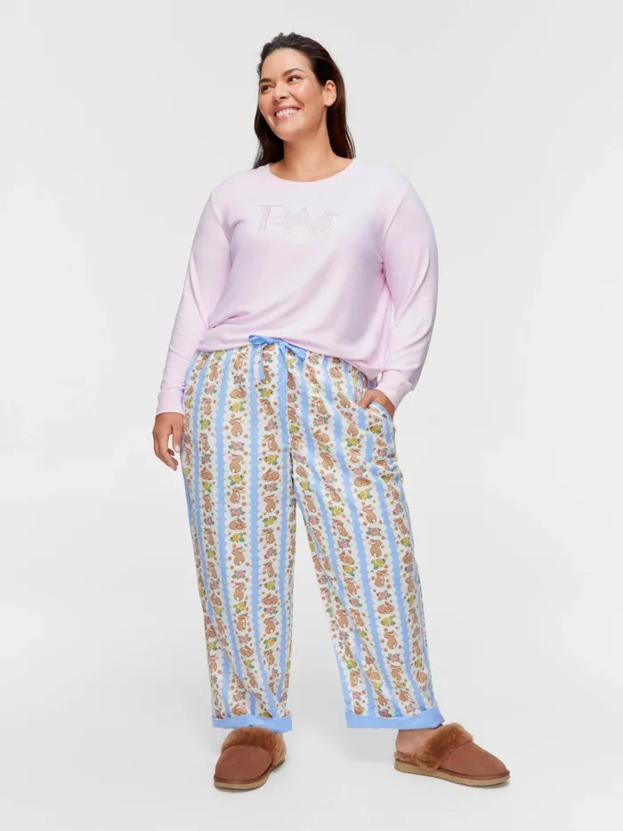 Women PA Plus Lilac Bunny Bamboo Flannelette Long Roll Up Pj Pant Multi Peter Alexander Pants