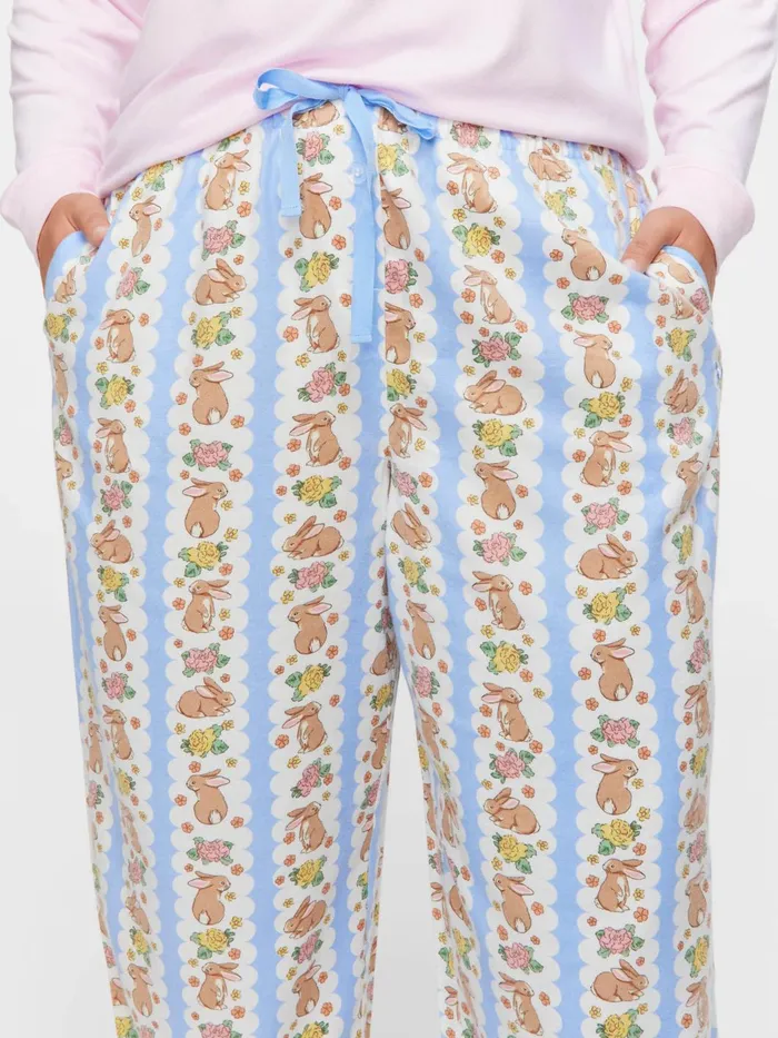 Women PA Plus Lilac Bunny Bamboo Flannelette Long Roll Up Pj Pant Multi Peter Alexander Pants