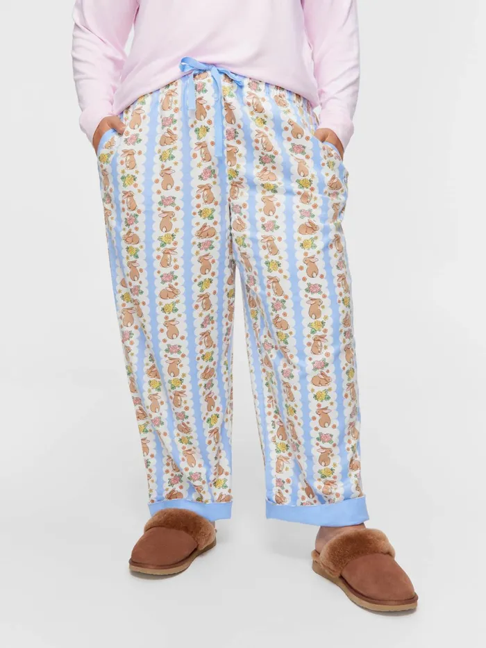 Women PA Plus Lilac Bunny Bamboo Flannelette Long Roll Up Pj Pant Multi Peter Alexander Pants