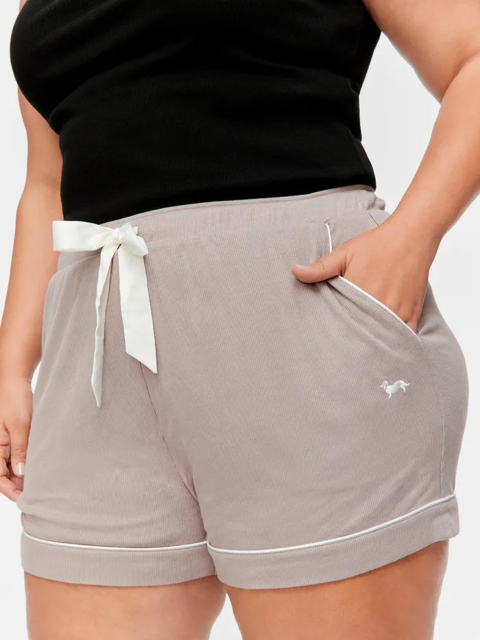 Women PA Plus Stone Bamboo Rib Mid Short Grey Peter Alexander Shorts
