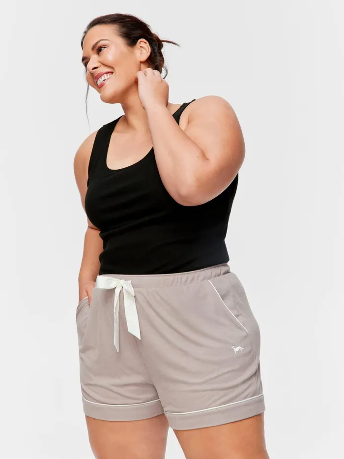 Women PA Plus Stone Bamboo Rib Mid Short Grey Peter Alexander Shorts