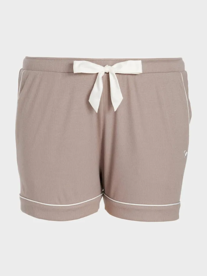 Women PA Plus Stone Bamboo Rib Mid Short Grey Peter Alexander Shorts