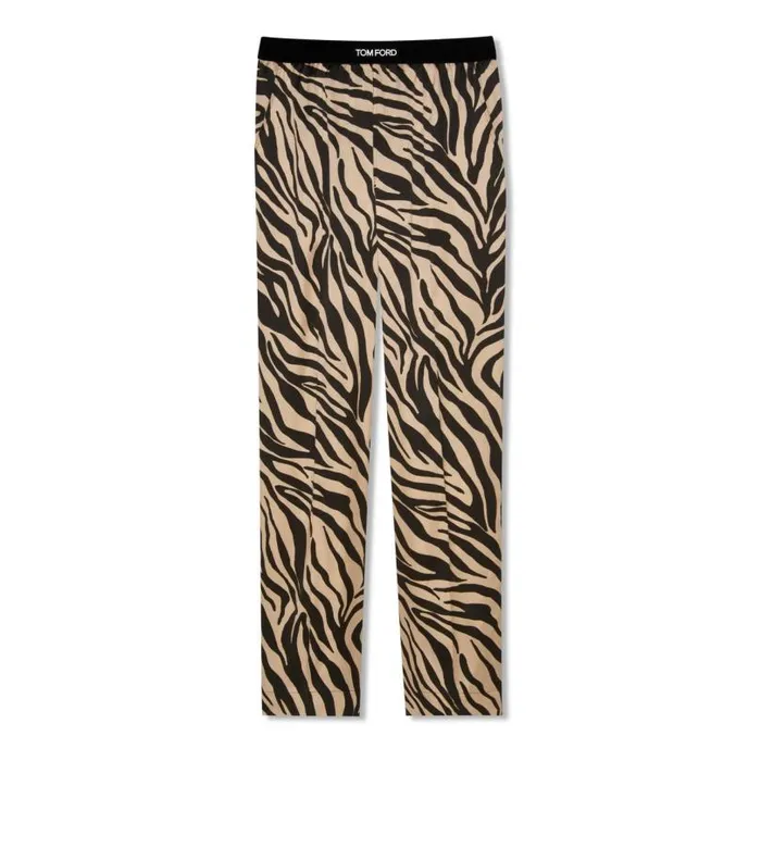 Women Pajamas and Robes Tom Ford Zebra Printed Silk Pj Pants Black Beige