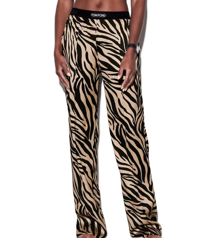 Women Pajamas and Robes Tom Ford Zebra Printed Silk Pj Pants Black Beige
