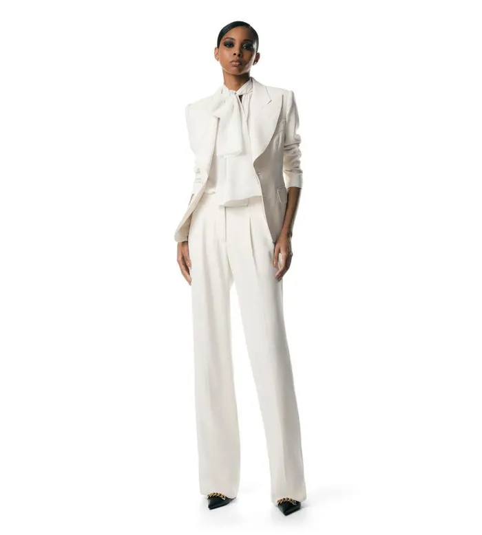 Women Pants and Shorts Tom Ford Double Silk Georgette Wide Leg Tailored Pants Chalk Women Pants and Shorts Tom Ford Double Silk Georgette Wide Leg Tailored Pants Chalk
