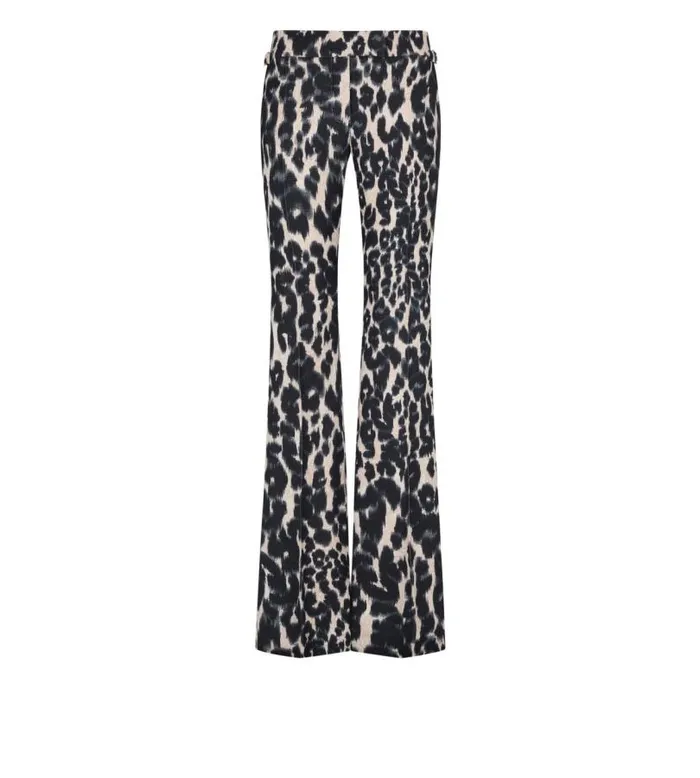 Women Pants and Shorts Tom Ford Leopard Printed Hopsack Flared Pants Chalk and Black