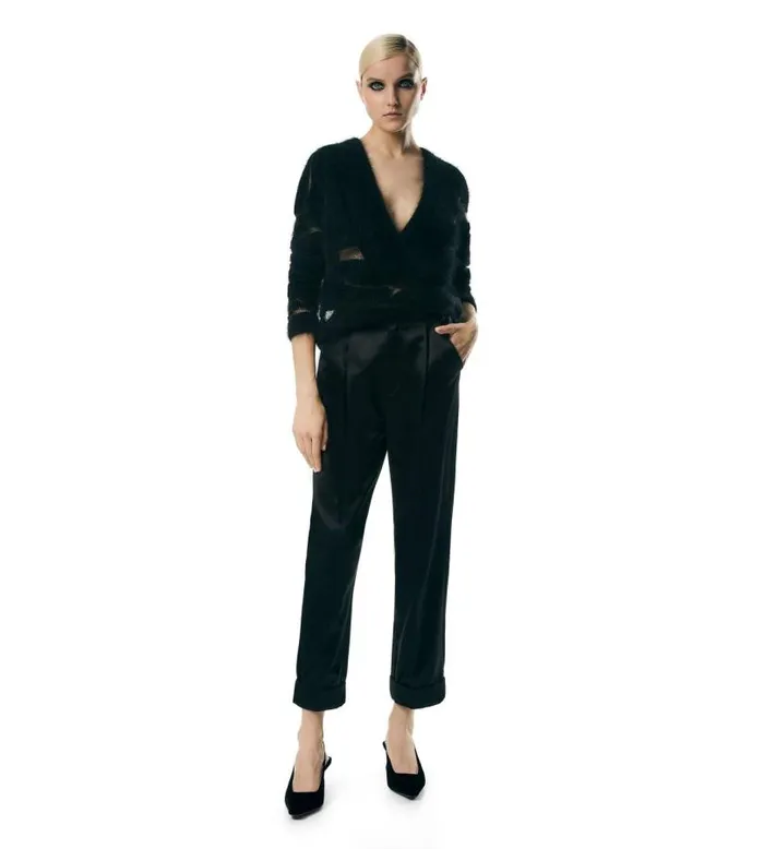 Women Pants and Shorts Tom Ford Silk Duchesse Boyfriend Fit Tailored Pants Black