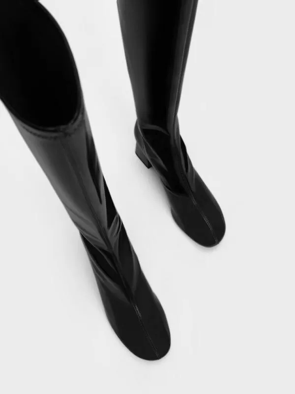 Women Patent Block Heel Knee Boots 8211 Black Patent CHARLES and KEITH Boots