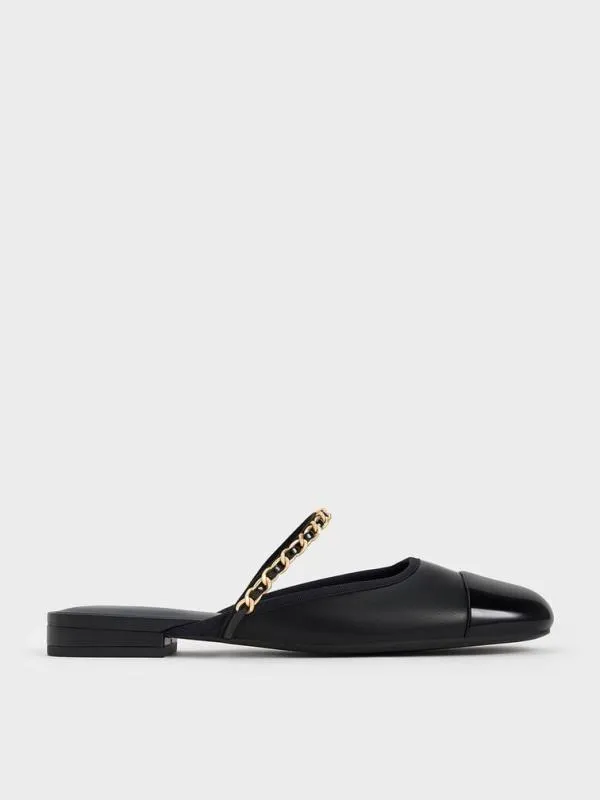 Women Patent ChainStrap Mules 8211 Black CHARLES and KEITH Flats