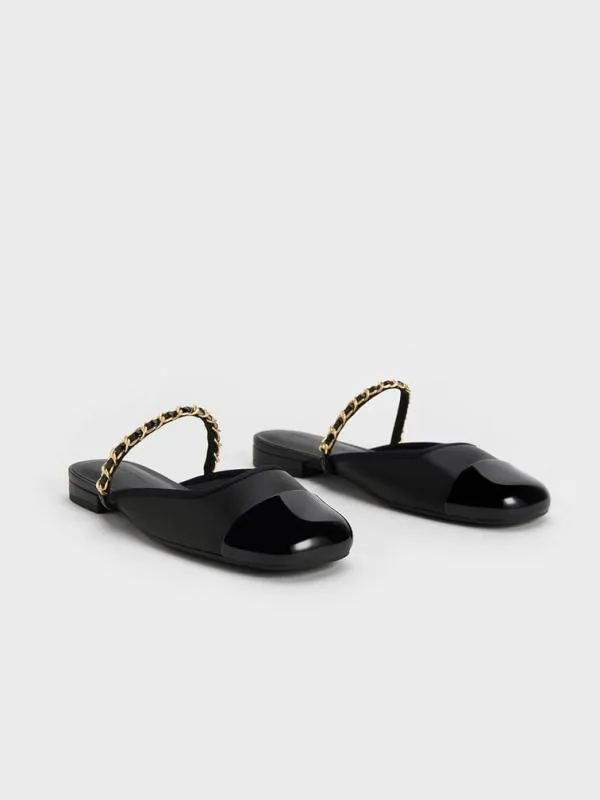 Women Patent ChainStrap Mules 8211 Black CHARLES and KEITH Flats