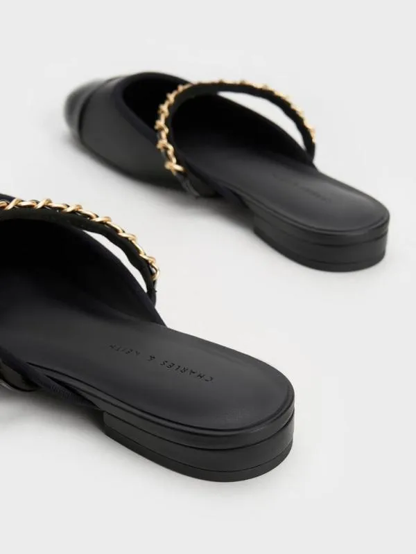 Women Patent ChainStrap Mules 8211 Black CHARLES and KEITH Flats