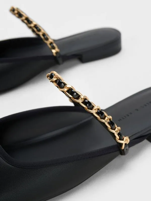Women Patent ChainStrap Mules 8211 Black CHARLES and KEITH Flats