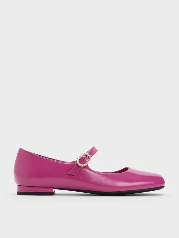 Women Patent CrinkleEffect PearlBuckle Mary Janes 8211 Fuchsia CHARLES and KEITH Ballet Flats Women Patent CrinkleEffect PearlBuckle Mary Janes 8211 Fuchsia CHARLES and KEITH Ballet Flats