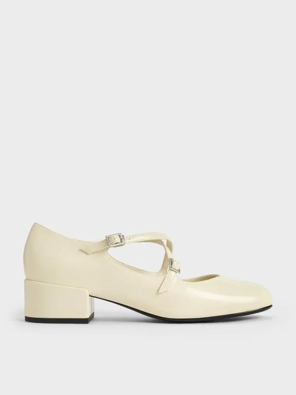Women Patent CrossoverStrap BlockHeel Mary Janes 8211 Chalk CHARLES and KEITH Pumps Women Patent CrossoverStrap BlockHeel Mary Janes 8211 Chalk CHARLES and KEITH Pumps