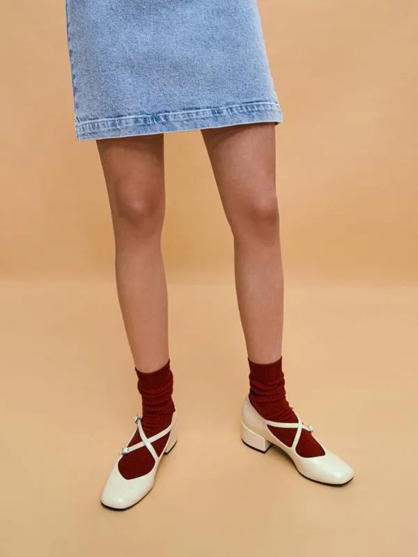 Women Patent CrossoverStrap BlockHeel Mary Janes 8211 Chalk CHARLES and KEITH Pumps