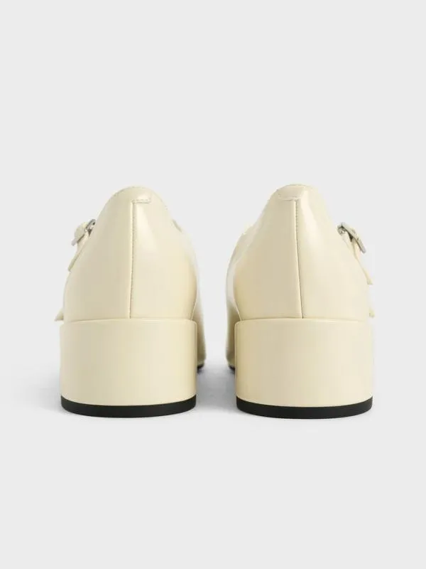Women Patent CrossoverStrap BlockHeel Mary Janes 8211 Chalk CHARLES and KEITH Pumps