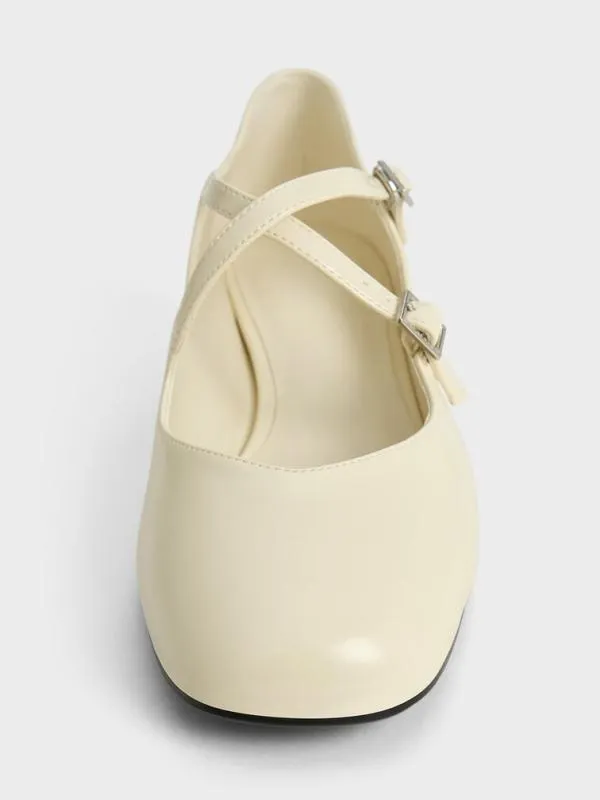 Women Patent CrossoverStrap BlockHeel Mary Janes 8211 Chalk CHARLES and KEITH Pumps