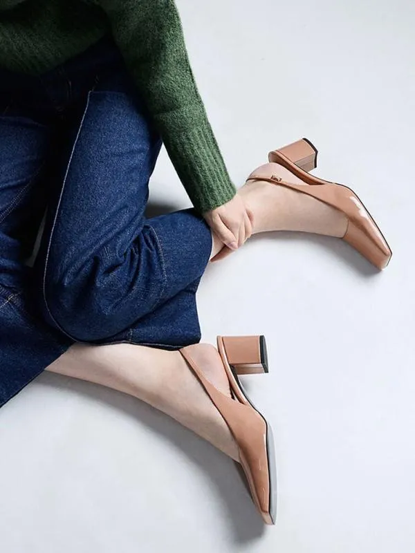 Women Patent SquareToe Slingback Pumps 8211 Nude CHARLES and KEITH Heels