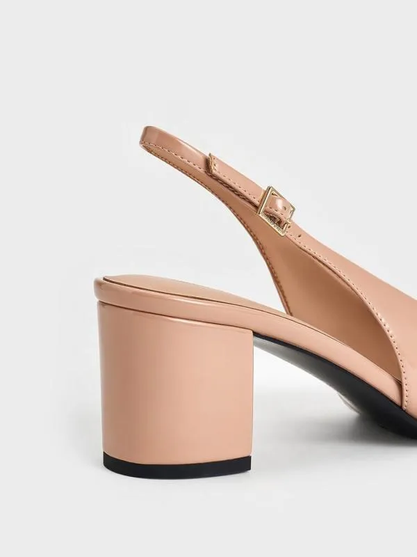 Women Patent SquareToe Slingback Pumps 8211 Nude CHARLES and KEITH Heels
