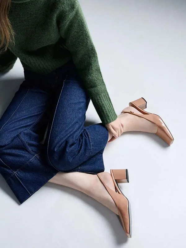 Women Patent SquareToe Slingback Pumps 8211 Nude CHARLES and KEITH Heels