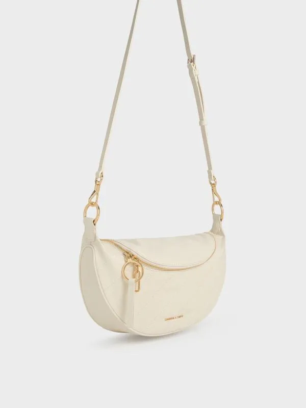 Women Philomena CrinkleEffect HalfMoon Crossbody Bag 8211 Cream CHARLES and KEITH Crossbody Bags