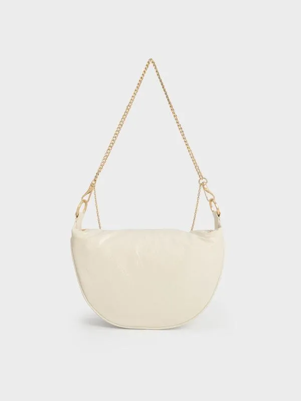 Women Philomena CrinkleEffect HalfMoon Crossbody Bag 8211 Cream CHARLES and KEITH Crossbody Bags