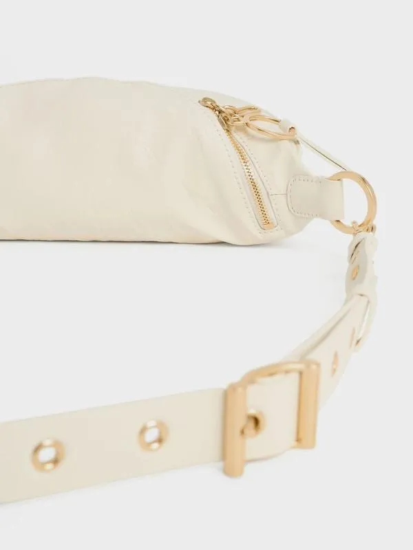 Women Philomena CrinkleEffect HalfMoon Crossbody Bag 8211 Cream CHARLES and KEITH Crossbody Bags