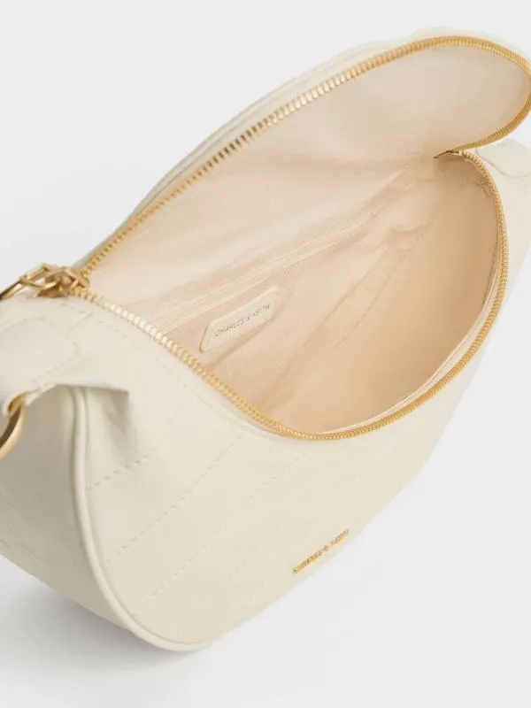 Women Philomena CrinkleEffect HalfMoon Crossbody Bag 8211 Cream CHARLES and KEITH Crossbody Bags