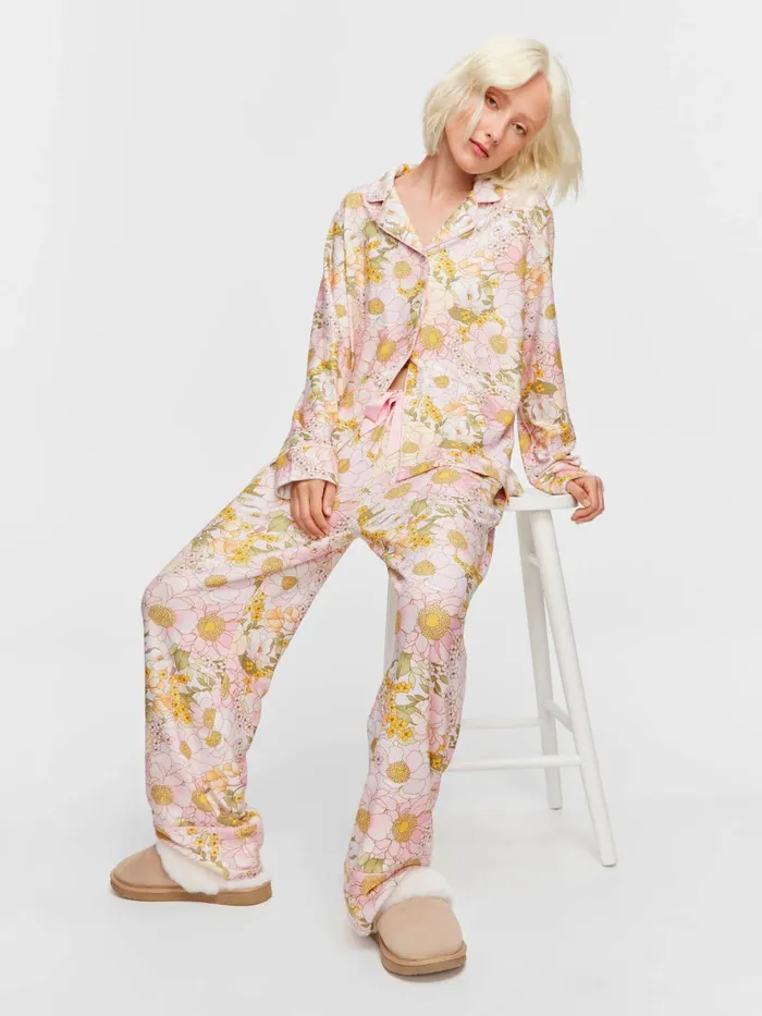 Women Pretty Floral Plush Long Pj Set Multi Peter Alexander Sets and Onesies