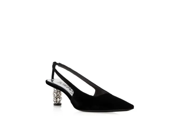 Women Pumps Tom Ford Bejeweled Velvet Slingback Black Women Pumps Tom Ford Bejeweled Velvet Slingback Black