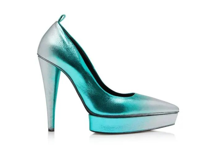 Women Pumps Tom Ford Laminated Leather Pump Lagoon Silver