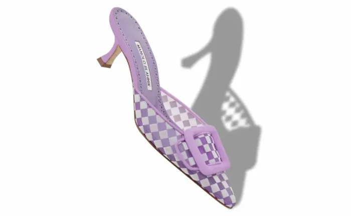 Women Purple Mesh Checkered Mules Manolo Blahnik Mules