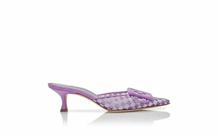 Women Purple Mesh Checkered Mules Manolo Blahnik Mules