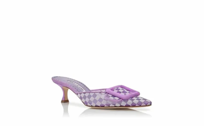 Women Purple Mesh Checkered Mules Manolo Blahnik Mules