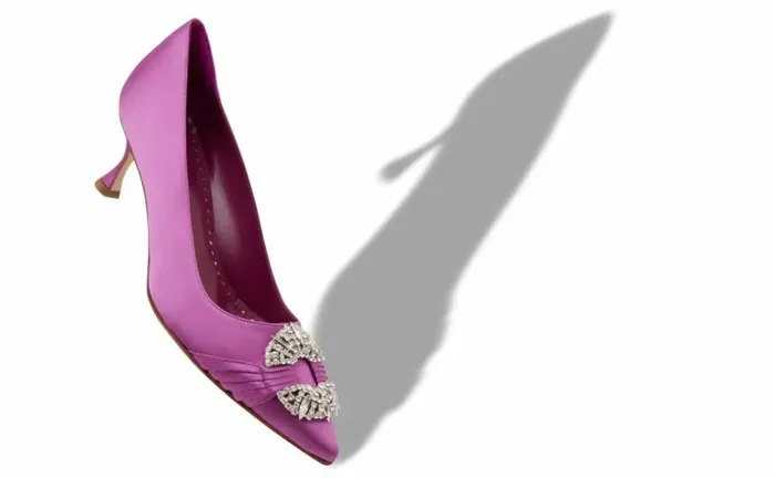 Women Purple Satin Embellished Buckle Pumps Manolo Blahnik Pumps