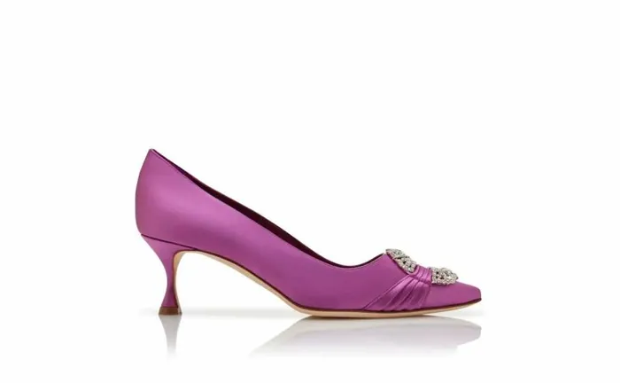 Women Purple Satin Embellished Buckle Pumps Manolo Blahnik Pumps