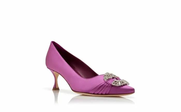 Women Purple Satin Embellished Buckle Pumps Manolo Blahnik Pumps