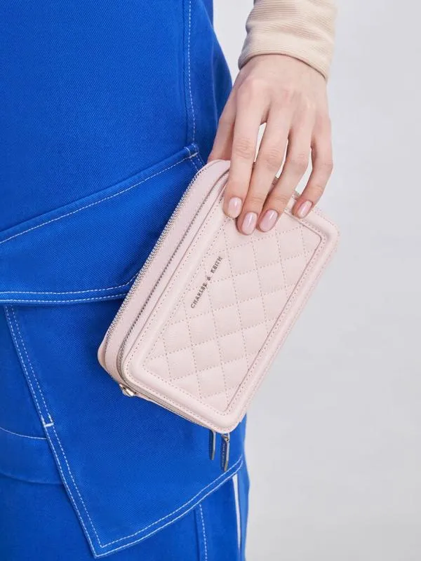 Women Quilted Boxy Long Wallet 8211 Pink CHARLES and KEITH Long Wallets