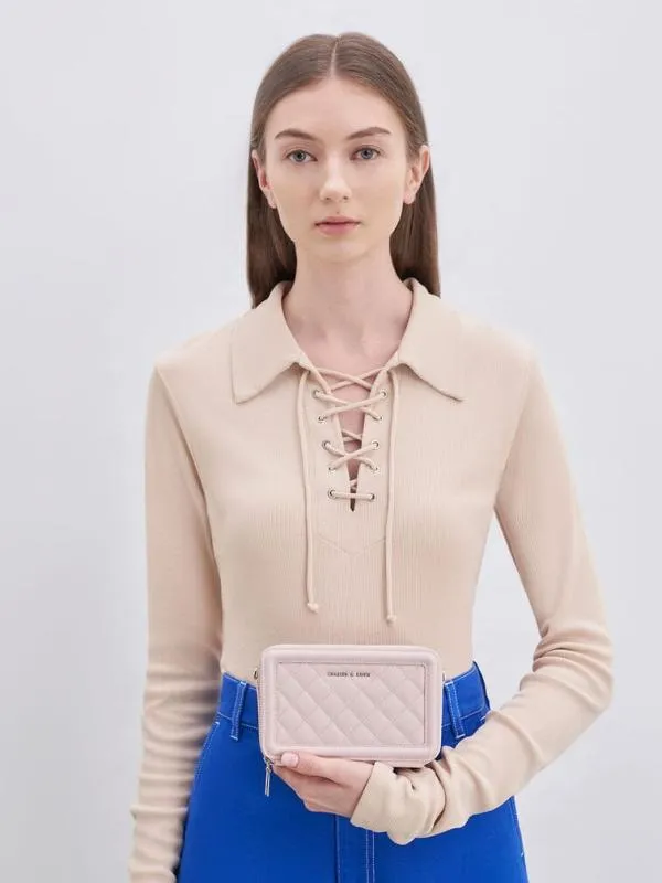 Women Quilted Boxy Long Wallet 8211 Pink CHARLES and KEITH Long Wallets
