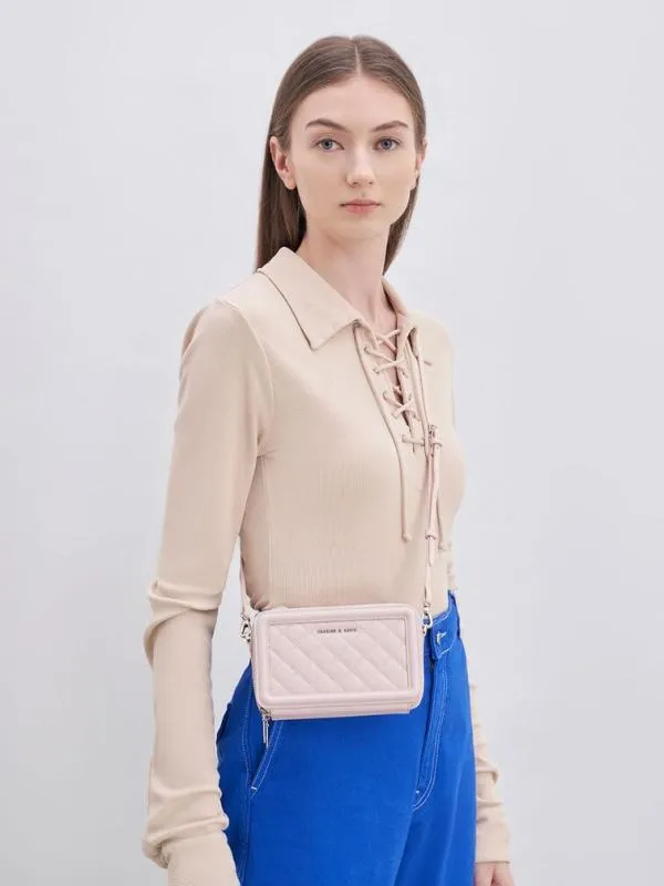 Women Quilted Boxy Long Wallet 8211 Pink CHARLES and KEITH Long Wallets